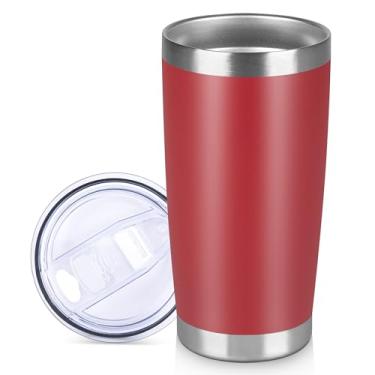 Imagem de VQRRCKI Copo de aço inoxidável de 590 ml a granel com tampa Copos de café com isolamento de parede dupla para bebidas quentes e frias, caneca de café de viagem revestida com pó fosco (vermelho, 1