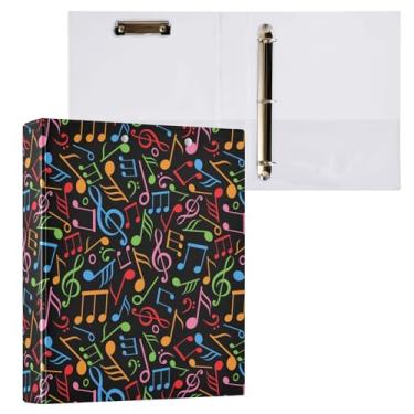 Imagem de Fichário colorido com 3 anéis de notas musicais abstratas, fichário decorativo de 3,8 cm com prancheta e 3 bolsos transparentes, comporta 200 folhas de papel tamanho A4 fichários à prova d'água para