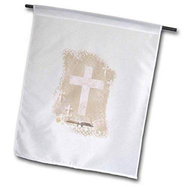 Imagem de 3dRose fl_180928_2" Cruzes com Bíblia Aberta, Rosa Pastel e Bandeira de Jardim Sépia, 45 x 68 cm