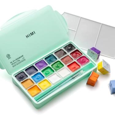 Imagem de HIMI Conjunto de tintas guache, 18 cores, 30 g, conjunto de tinta guache gelatinosa, tinta não tóxica para tela e papel, materiais de arte para profissionais e mais (caixa verde