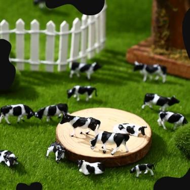 Imagem de Foilswirl 48 peças mini estatuetas de gado preto e branco decoração de gado simulado escala 1: 87 estatuetas realistas de vaca de plástico animais de fazenda vacas em miniatura para enfeites de festa