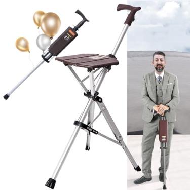 Imagem de CHONGHAN Cadeira De Muleta,2 Em 1 Bengala DobráVel Com Assento,Bengala Leve Antiderrapante Para Idosos,AlumíNio Viagem AuxíLio Bengala De Caminhada PortáTil Suporte 120 Kg