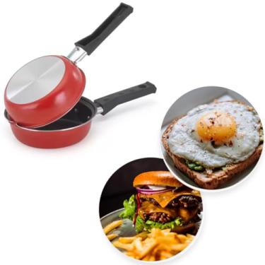 Imagem de Frigideira Dupla Antiaderente Hamburgueiraa Omeleteira Tapioqueira Não Gruda o Alimento (Vermelha)