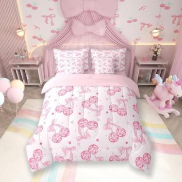 Imagem de Conjunto de edredom infantil casal com laço com laço e bola de cristal, vaqueira ocidental, céu estrelado, rosa romântico (edredom + lençol de cima + 2 fronhas + 2 fronhas de travesseiro)