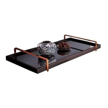Imagem de Bandeja Decorativa Espelhada Alça Cobreada Larflex, Laca Preto