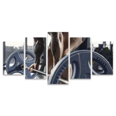 Imagem de Quadro Mosaico Decorativo Body Builder Academia Barra Anilha Fitness -