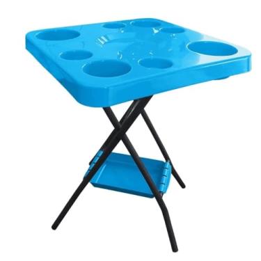 Imagem de Mesa Mesinha Petisqueira Dobrável Portátil Bandeja Churrasco Praia Bar Bares Piscina Área de Lazer (Azul)