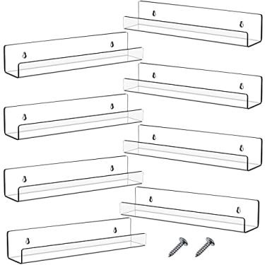 Imagem de 8 pacotes de prateleira flutuante de acrílico de 35 cm de acrílico invisível para parede Prateleira de acrílico para crianças Prateleira flutuante para sala de estar, escritório, quarto, banheiro, cozinha, decoração espaço economizar