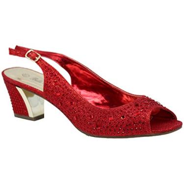 Imagem de Sandália feminina Enzo Romeo Lime01 com bico aberto, salto baixo, strass para casamento e anabela, Vermelho, 6