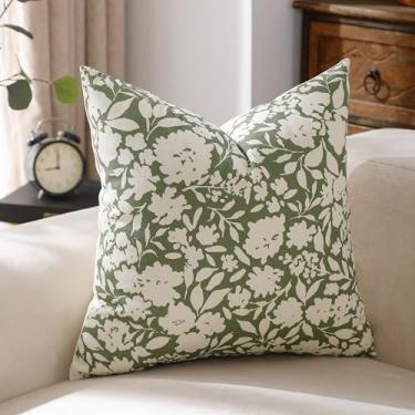 Imagem de VAKADO Conjunto de 1 capa de almofada de casa de fazenda com estampa de blocos 45,7 x 45,7 cm, vintage, para uso externo, floral, estampa branca, decoração de casa macia para quarto, sofá, poltrona,