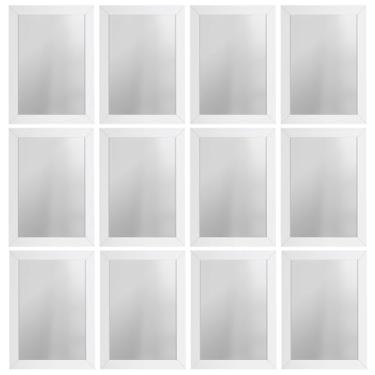 Imagem de Kit 12 Espelhos Decorativo 18x24 Com Moldura de Madeira Preta Branca Dourada ou Tabaco para Quarto Sala Banheiro Salão de Beleza Manicure Hall de Entrada (Branco)