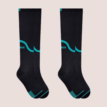 Imagem de 2 Meias 3/4 Compressão Masculina Fitness Corrida Selene, Preto, Verde 