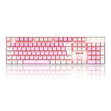 Imagem de Teclado Mecânico Gamer Redragon Single Color Mitra, Switch Blue, ABNT2, Rosa e Branco