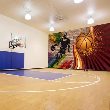 Imagem de Lcythiazole Mural de papel de parede com tamanhos personalizados, mural de papel de parede retrô nostálgico 3D com foto de tijolo, mural de parede grande, para academia e salão de basquete