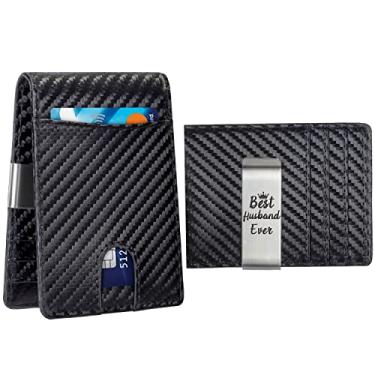 Imagem de kullder Carteira masculina de fibra de carbono, carteira personalizada com RFID, fina, com clipe de dinheiro, suporte minimalista para cartões gravados, presentes personalizados para homens, padrinhos, dia dos pais, aniversário, melhores ideias de presente, Carteira Best husband, One_Size, Moderno