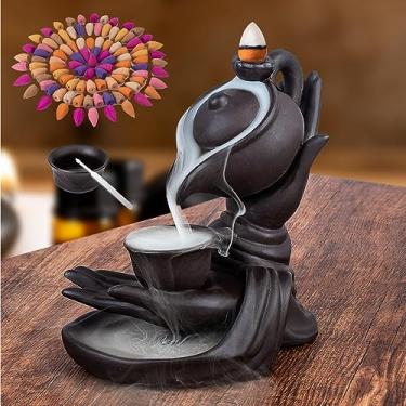 Imagem de Queimador de incenso em cascata Buda Hand Backflow Incenso Queimador de Cachoeira Suporte de Incenso de Fumaça Cachoeira com 100 Cones de Incenso 10 Tipos de Aromas