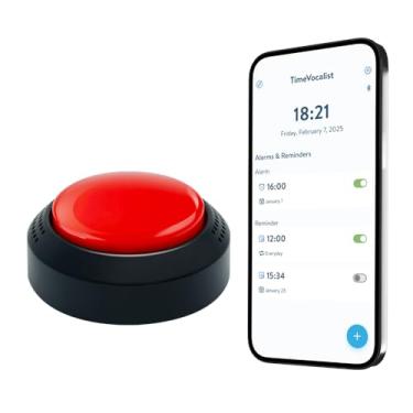 Imagem de TimeVocalist Reloj Despertador Parlante con Botón para Discapacidad Visual, Demencia y Parkinson - Mensajes de Voz y App iOS/Android para Recordatorios y Gestión del Tiempo (México/Español)
