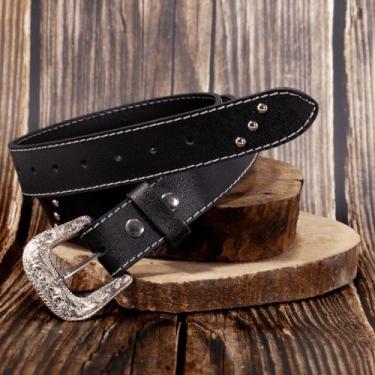 Imagem de Cinto Feminino Country Em Couro Detalhes Cravos e Fivela Western - Pam