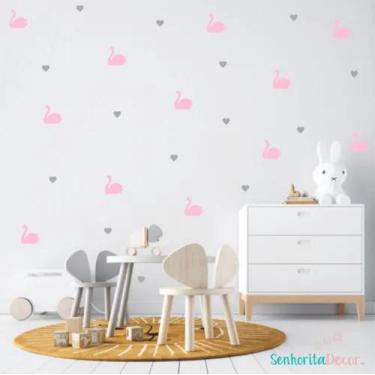 Imagem de Adesivo De Parede Cisne E Corações - pinkie