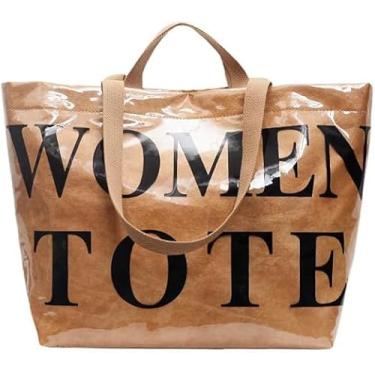 Imagem de MINGRI Bolsa feminina transparente de PVC, bolsa grande de plástico, bolsa de ombro de papel kraft, Hobo, para trabalho, viagens, Marrom