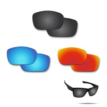 Imagem de Fiskr Lentes polarizadas de substituição para óculos de sol Oakley TwoFace (OO9189) com revestimento antiarranhões, água salgada e antipoeira (preto furtivo, vermelho fogo e azul gelo)