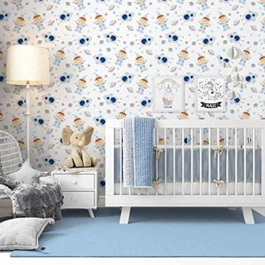Imagem de Papel de Parede 3mx60cm Infantil Quarto Astronautas Adesivo Autocolante Lavável Branco - Defacile