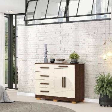 Imagem de Cômoda Sapateira 5 Gavetas 2 Portas 122 Cm Siri 20019 Vlr Imbuia Campanhe