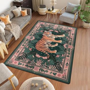 Imagem de Amorettise Hippie Tapetes Boho Vintage Tropical Selva Área Tapetes 1,8 x 18 m Botânico Tigre Tapete Oriental para Quarto, Cozinha, Jantar, Sala de Estar, Antiderrapante, Lavável, Tapete Tigre