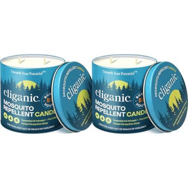 Imagem de Cliganic Vela repelente de mosquitos natural (grande 473 g, pacote com 2) | Citronela, sem DEET, óleo essencial infundido para atividades ao ar livre, acampamento | Queima 18 horas