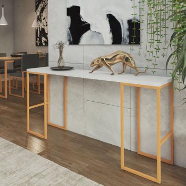 Imagem de Aparador Buffet Balcão Lion Industrial 160cm Ferro Dourado Madeira Branco - Ahz Móveis