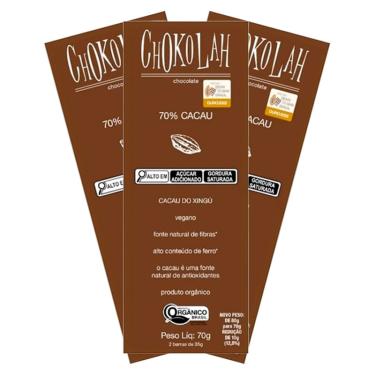 Imagem de Kit 3X: Chocolate 70% Cacau com Açúcar Demerara Orgânico CHoKolaH 70g