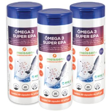 Imagem de Kit 3x Ômega 3 dha Super Epa Meg 3 Meissen Alta Concentração Óleo Peixe 60 Cáps Vitamina E Zero Lactose Sódio Glúten