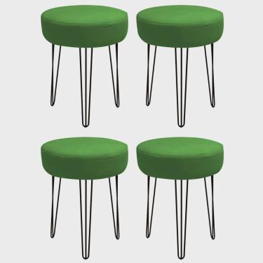 Imagem de Kit 04 Banquetas Puff Jullia Luxo 55cm Industrial Ferro Preto Corino Verde - Ahazzo Móveis