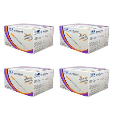 Imagem de Kit 400UN seringa insulina 0,3ML 6X0,25MM agulha fixa 31G sr