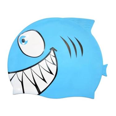Imagem de menolana Touca de Natação em Formato de Peixe, Chapéu de Banho Confortável, Antiderrapante, Elástica E Macia, para Crianças de Cabelo Curto E Longo, Azul