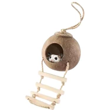 Imagem de Cabana de ninho de planador de açúcar de coco com escada, brinquedo de pendurar para casa de pássaro de coco, periquito, periquito, calopsitas, pomba-dos-canários