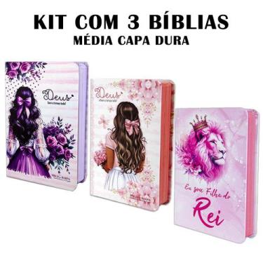 Imagem de Kit 3 Bíblias Letra Grande luxo com Harpa - Edição de Promessas - REI 