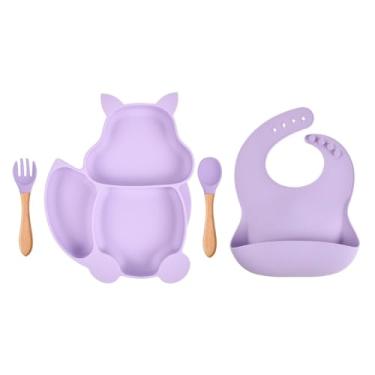 Imagem de Kit de acessórios para Introdução Alimentar Do Bebê Em Silicone Com 4 Peças. Roxo.