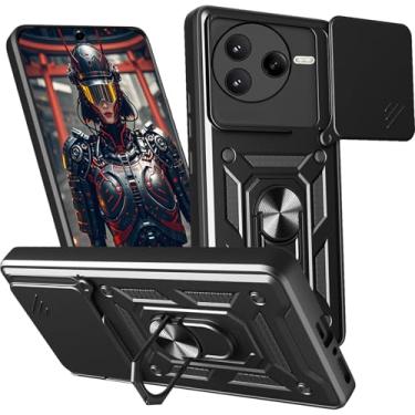 Imagem de Fofvccv Capa para Xiaomi Redmi K80 com capa de lente de câmera deslizante e suporte de anel girado, capa protetora à prova de choque de grau militar para Redmi K80, SJ preta