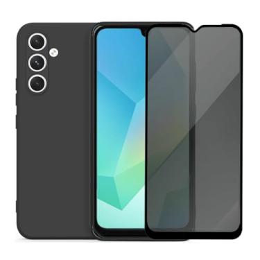 Imagem de Capa Aveludada e Película de Privacidade 3D para Samsung Galaxy A16, Capinha Preta Premium e Película Anti-Espião