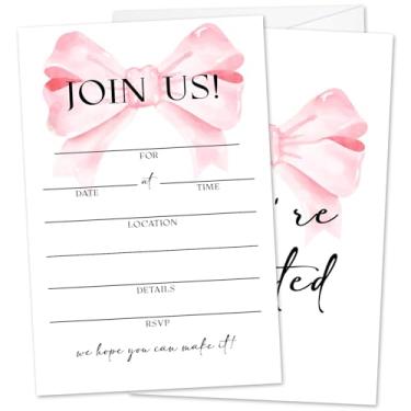 Imagem de Zwsrplo Convites Junte-se a nós com envelopes, cartões de convite de festa de casamento com laço rosa, 25 peças de convites para casamento, aniversário, nupcial, chá de bebê, suprimentos de festa -01