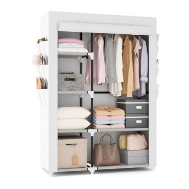 Imagem de VTRIN Guarda-Roupa Portátil De 41,7 Polegadas Largura Para Pendurar Roupas Com 1 Haste, 6 Prateleiras, Bolsos, Cabideiro Capa, Quarto, Dormitório, Branco
