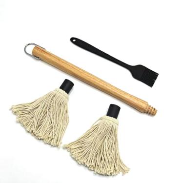 Imagem de Pincel de cozinha de 39,4 cm para grelhar churrasco - cabo de madeira removível com 2 cabeças de substituição e escova de silicone - ferramentas de grelha para cozinhar ao ar livre, acampamento, fumar