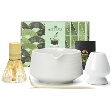 Imagem de Artcome Conjunto De Utensílios Para Matcha - Kit Completo Com Tigela Bico, Batedor Bambu, Colher Chá E Suporte Batedor, Porcelana Branca