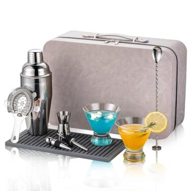 Imagem de USEEKRIL Conjunto De Coqueteleira Com 2 Copos Martini Sem Haste, Kit Viagem Para Barman Estojo, Mixologia Coqueteleira, Presente Festa Ao Ar Livre