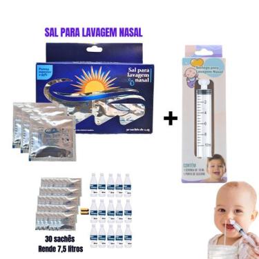 Imagem de Kit Lavagem Nasal Sal C/30 Sachês + Seringa C/ Bico Silicone - Ecommer