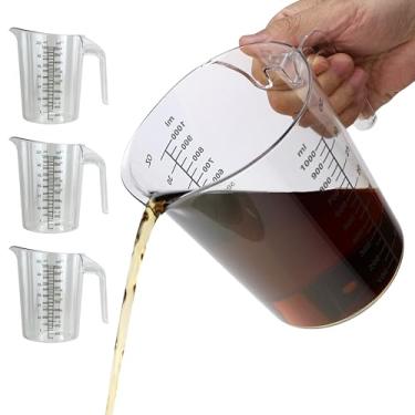 Imagem de EIKS Copos medidores de plástico para assar, cozinhar, fazer você mesmo e uso comercial – Ferramentas duráveis de cozinha e artesanato com bico em forma de V, balanças duplas de oz/ml, derramamento