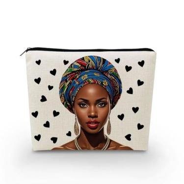 Imagem de YULUENZE Bolsa organizadora de lona pequena para mulheres afro-americanas com zíper coração preto bolsa cosmética estética presente de aniversário para mulheres irmãs amigas, asnj0863, Samll