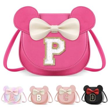 Imagem de XSUIOY Bolsa infantil para meninas, presente de aniversário para crianças, bolsa infantil com inicial personalizada, lindo laço de orelha, presente de menina, Grande-Rosered-branco, P, P