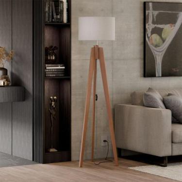 Imagem de Luminária de Chão Roma Tripé Madeira Maciça com Cupula Palha - DFATOO3
